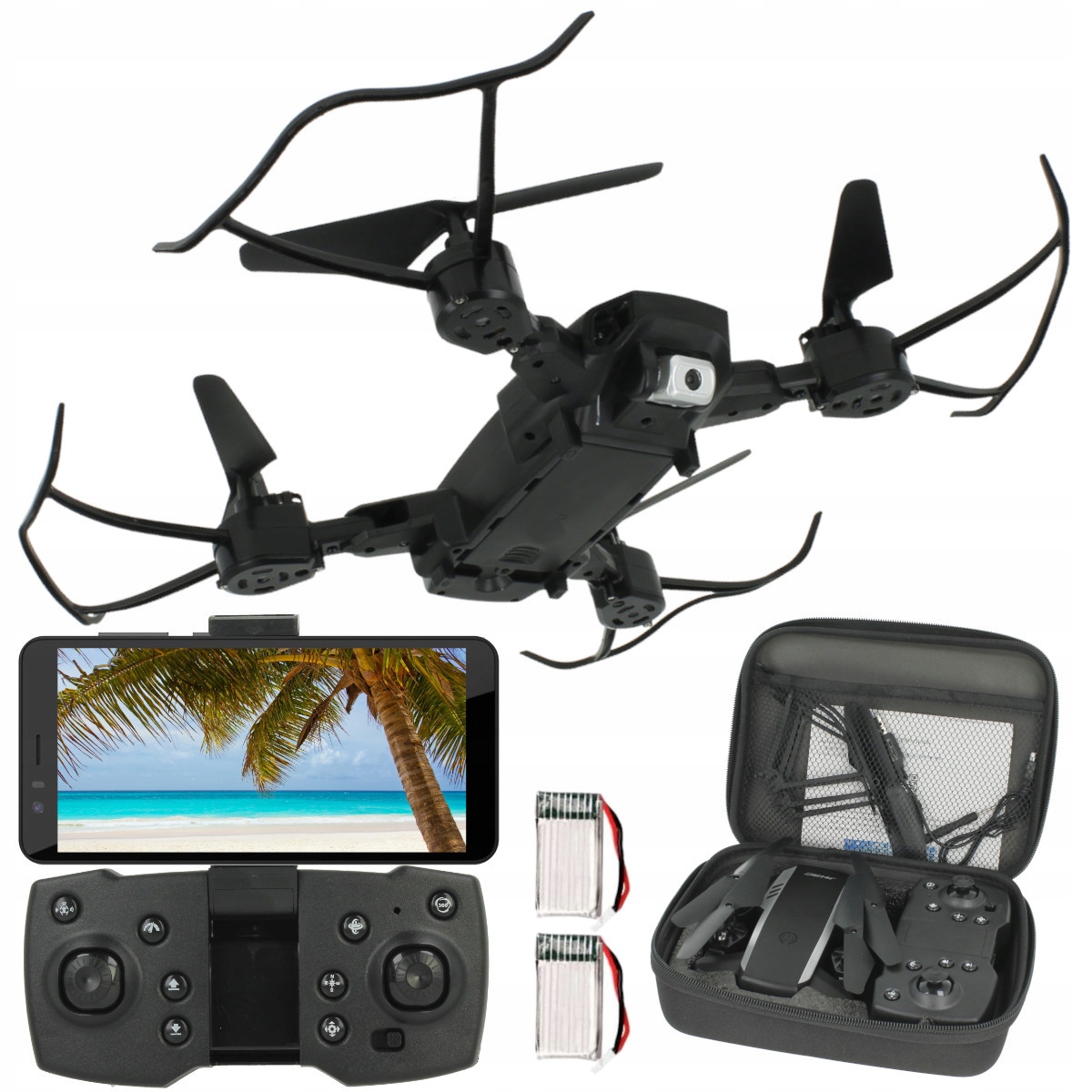 Dron Skládací Wifi kamera Živý náhled Kompas Vznášení Návrat 2xAku 1800mAh