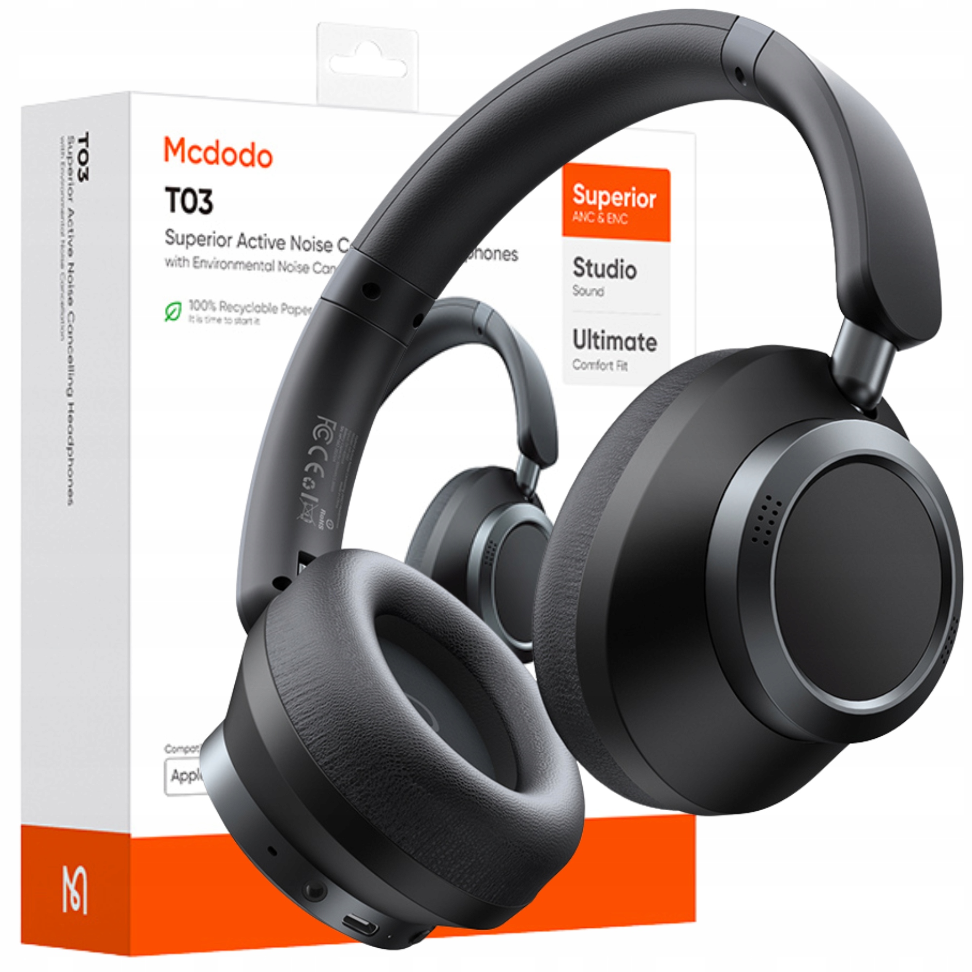 Mcdodo Bezdrátová Sluchátka Do Uší Bluetooth S Mikrofonem Anc, Černá