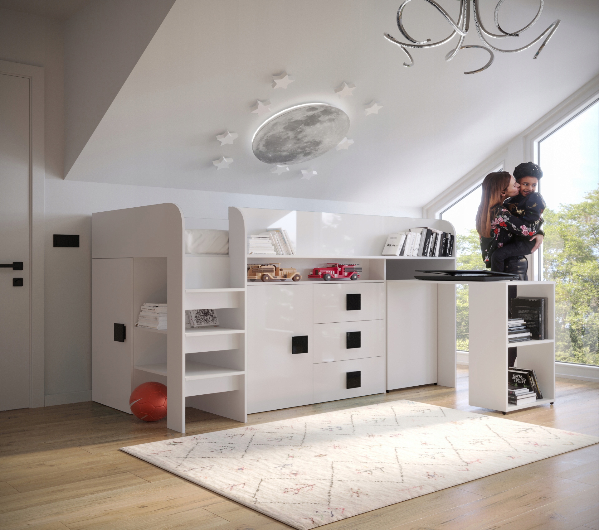 Łóżko piętrowe antresola TOLEDO 1 z biurkiem Długość 94.4 cm