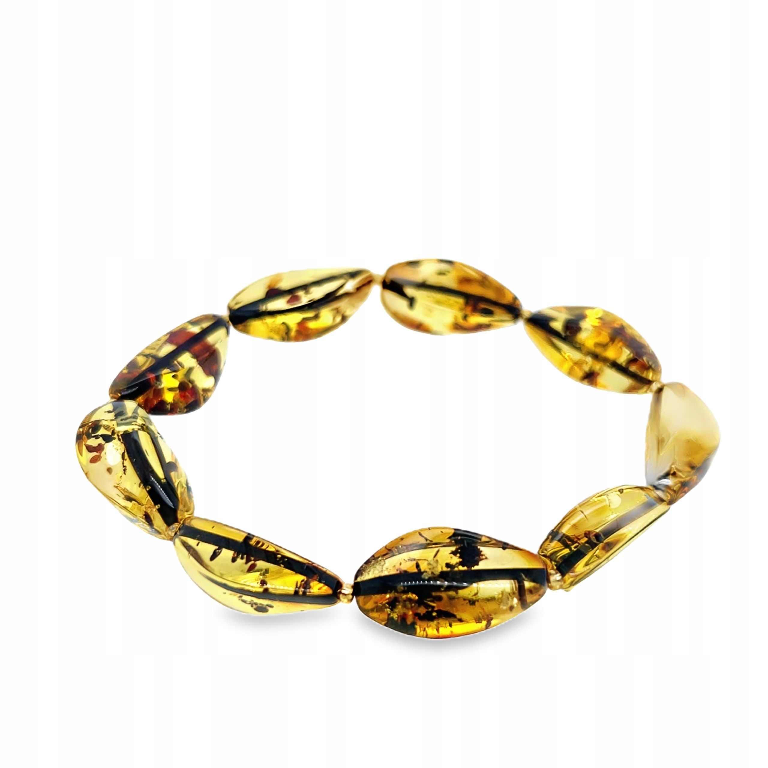 Jantarový náramek na gumičce zelený baltský jantar Film