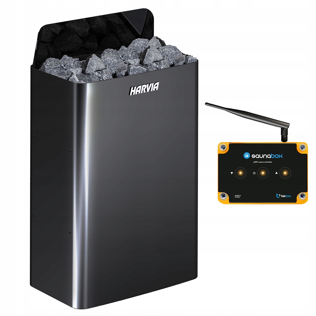 Saunová pec Harvia The Wall SW90E Black Steel ovládač SaunaBox Pro