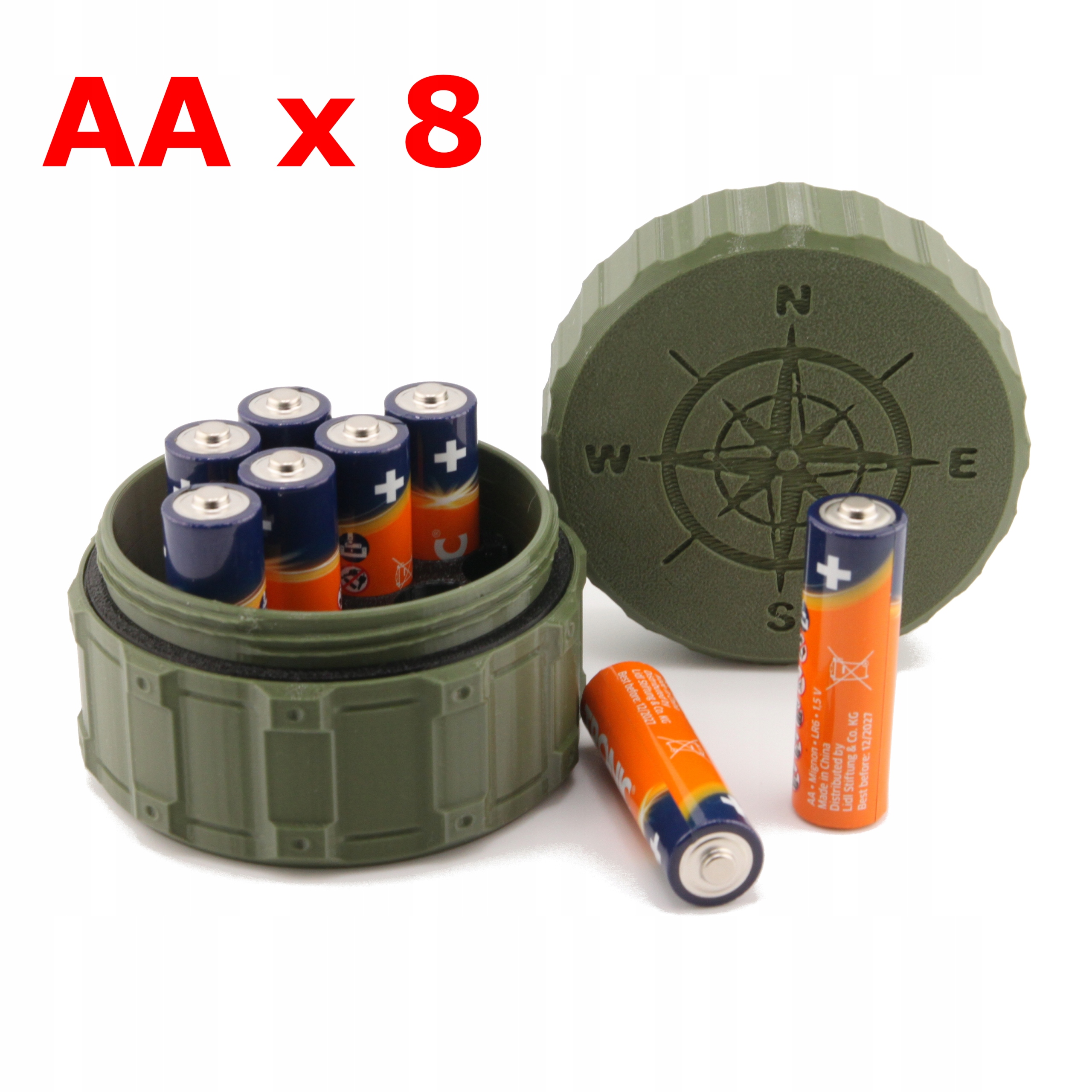 Pojemnik organizer etui na baterie Aa x 8 wodoszczelny survival bushcraft