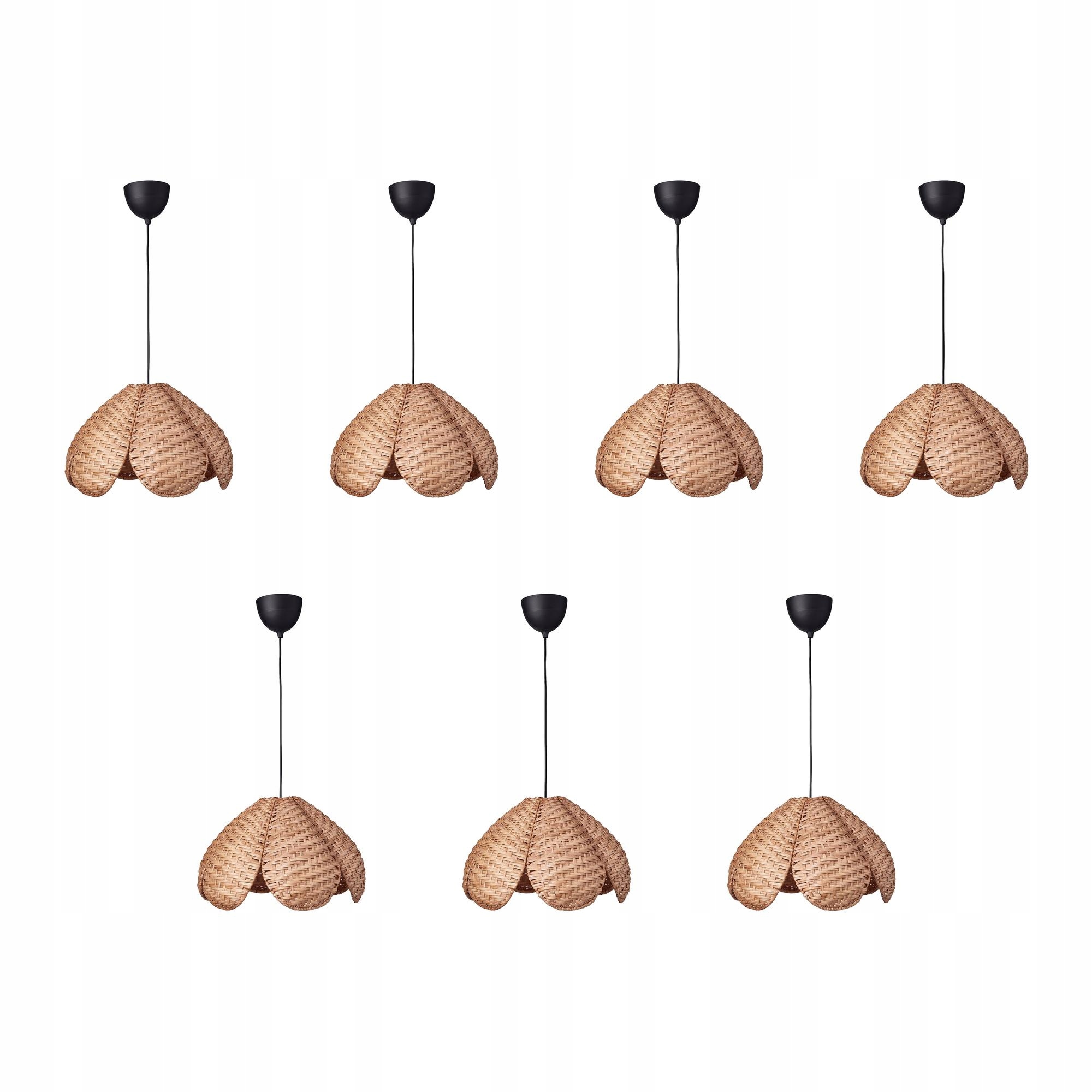 7 szt. Lampa wisząca rattan czarna 45 cm ręcznie wykonana