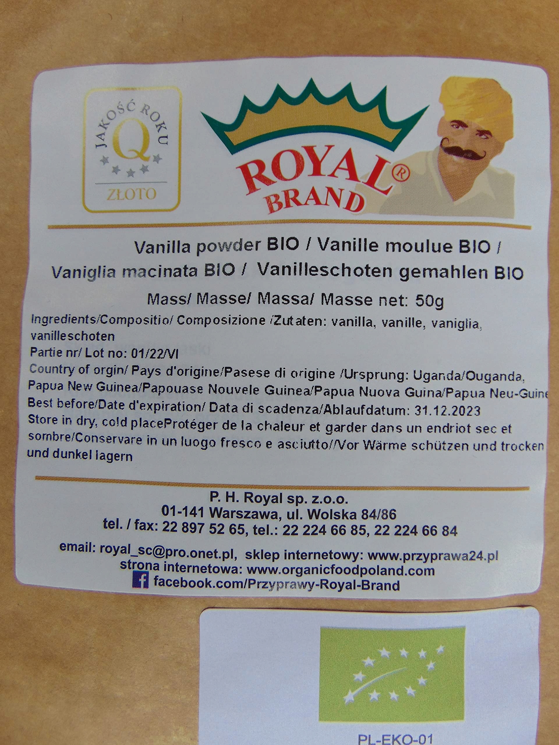 Levně Royal Brand ekologická Vanilka s bio vanilkovými tyčinkami mletými 50 g bez přísad