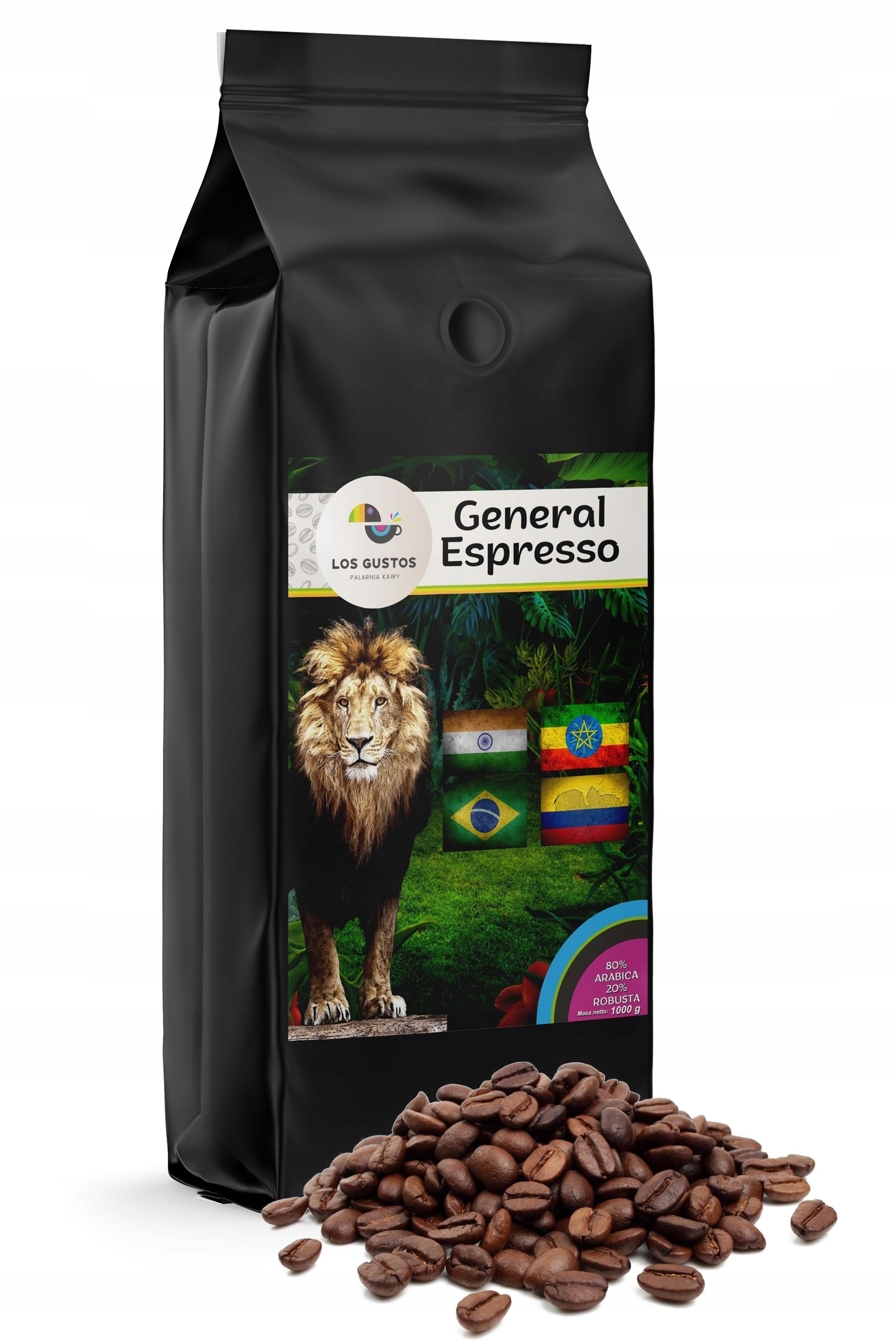 Levně Káva zrnková 1 kg General Espresso Čerstvě pražená Los Gustos