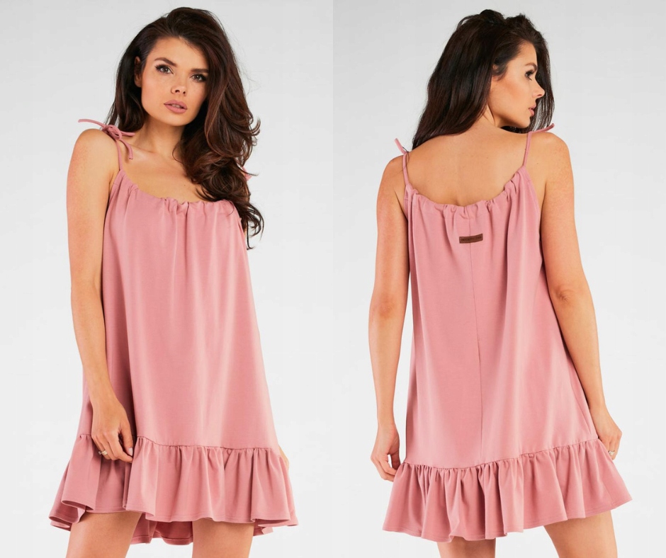 Volná šaty s oversize ramínky volánek S/m