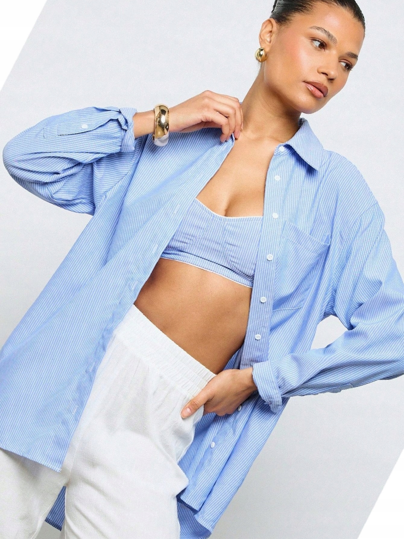 Dámská košile na každodenní nošení s proužky a topem, modrá, velikost M 38