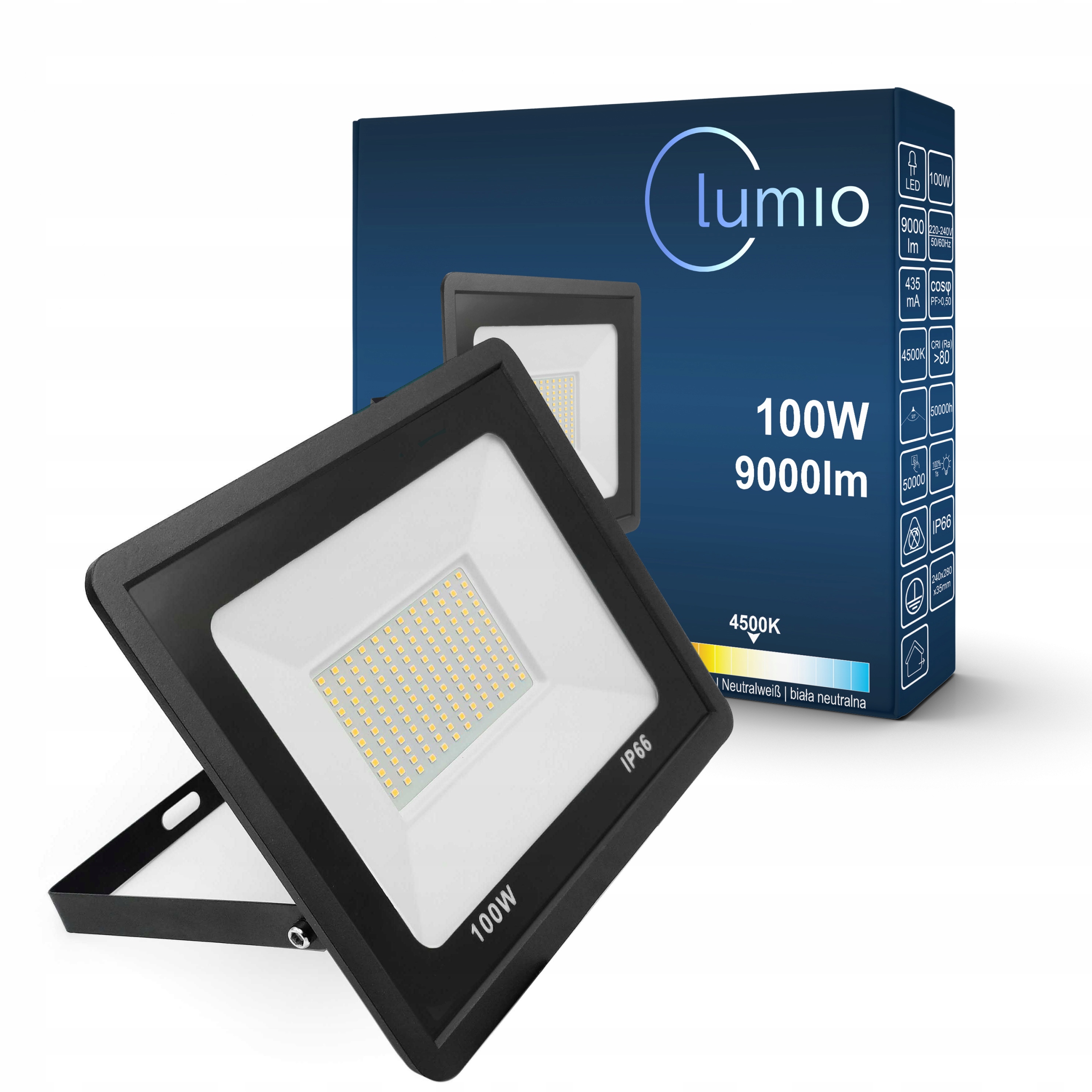Naświetlacz Lumio 100 W czarny IP66 9000 lm 4500 K