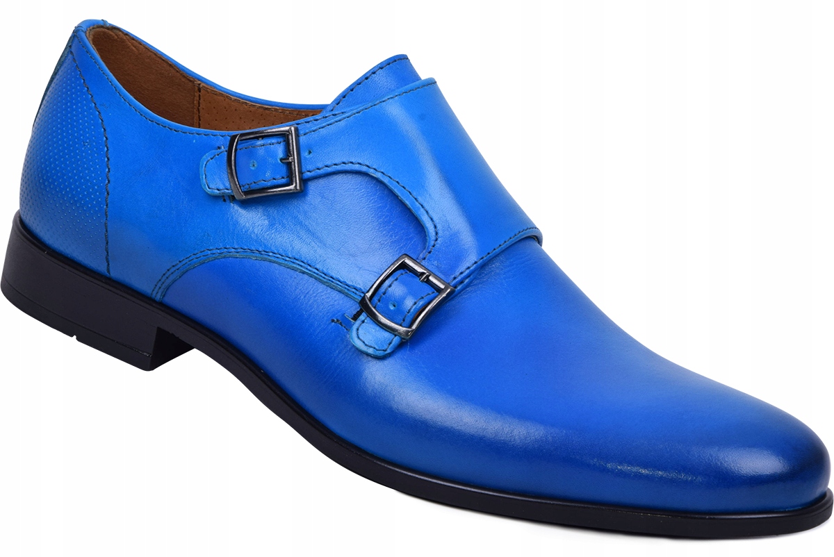 Buty wizytowe męskie skóra monki wizytowe skórzane niebieskie klamry 45