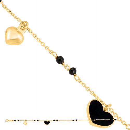 Dámský zlatý náramek 585 ankr s černým srdíčkem a kamínky