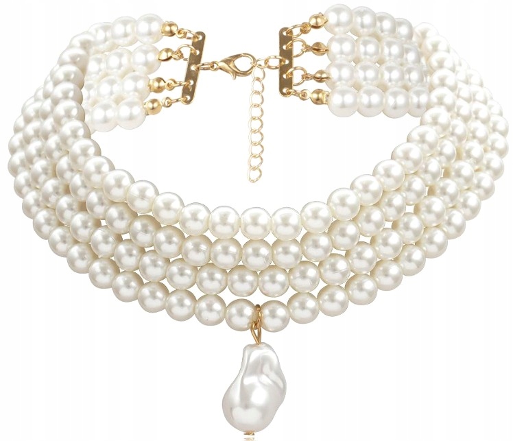 

Naszyjnik Damski Złoty choker multi perły szeroki