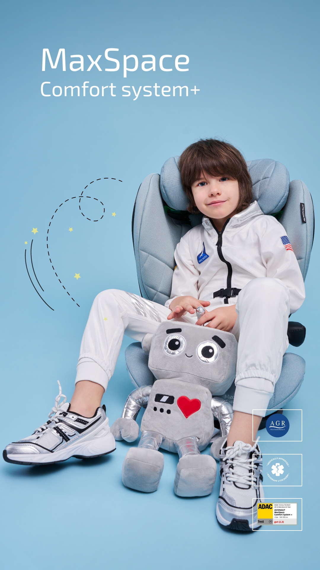 Fotelik MaxSpace Comfort System + MINT (15-50 kg, 100-150 cm, ADAC) Model Maxspace Comfort System+
