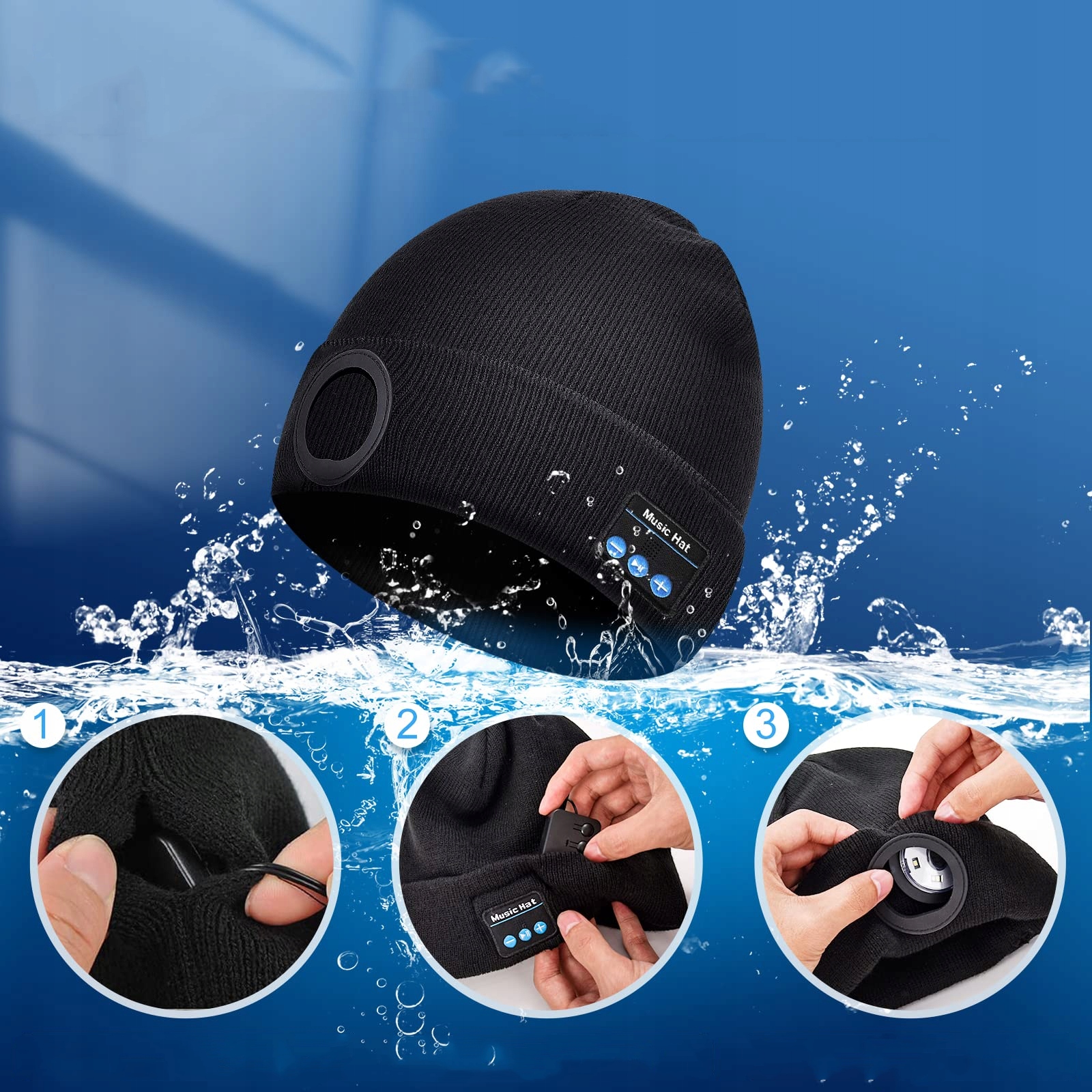 CZAPKA Z SŁUCHAWKAMI I ROBOCZA LATARKA LAMPKA LED Rozmiar uniwersalny