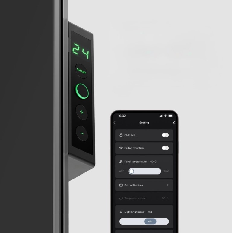 AENO GH4S Grzejnik szklany Smart 700W app+panel LED czarny wtyczka EU — 14