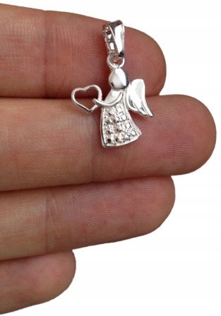 Łańcuszek srebrny naszyjnik+ medalik Aniołek Serce Długość całkowita 50 cm