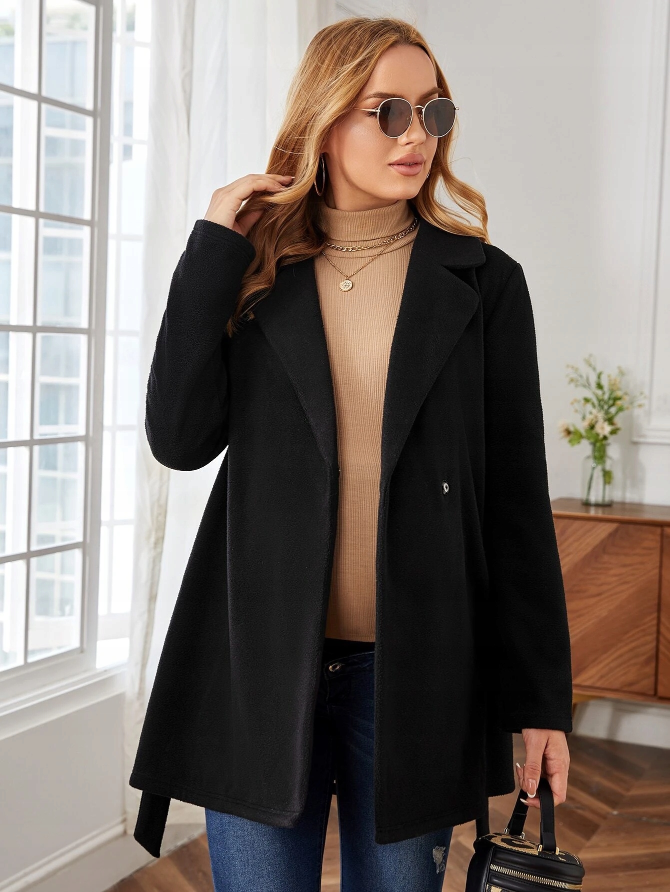 SHEIN CZARNY PŁASZCZ DLA KOBIET W CIĄŻY 40/42 1V6B Rozmiar 40