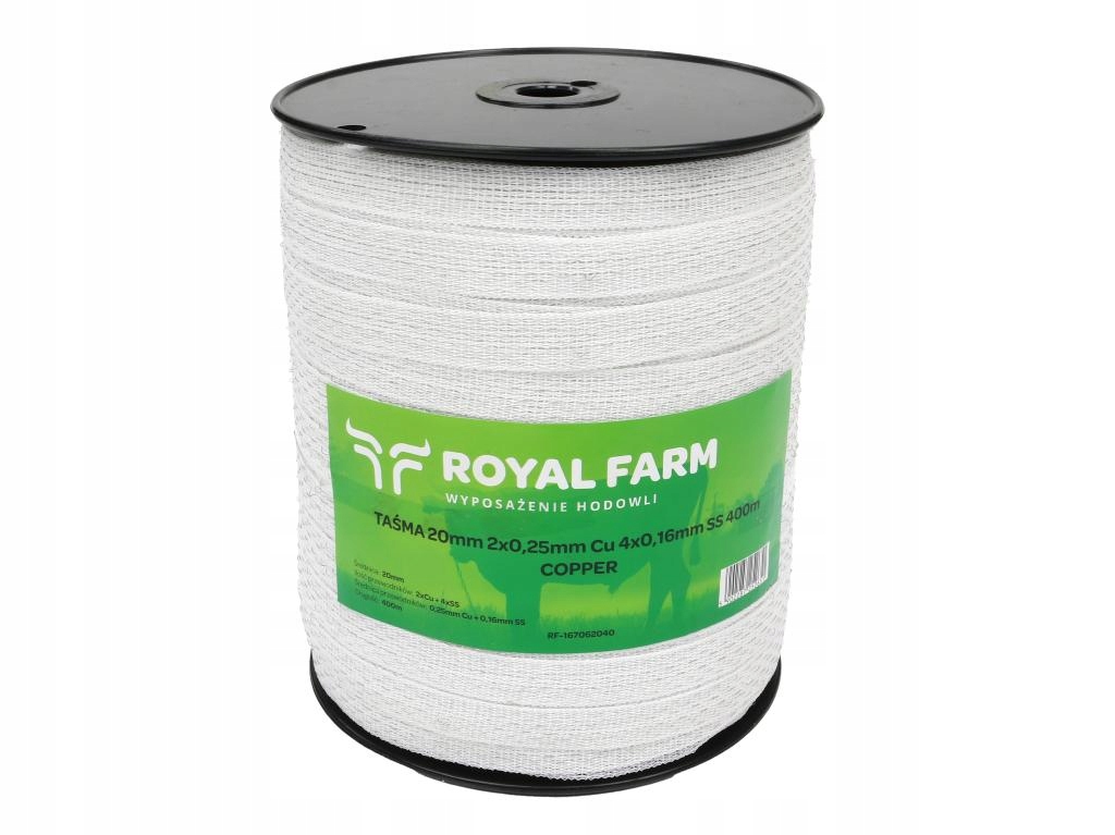 Rm páska pro elektrizátor 20 mm, 2x0,25 mm Cu, 4x0,16 mm Ss bílá 400 m, Roya
