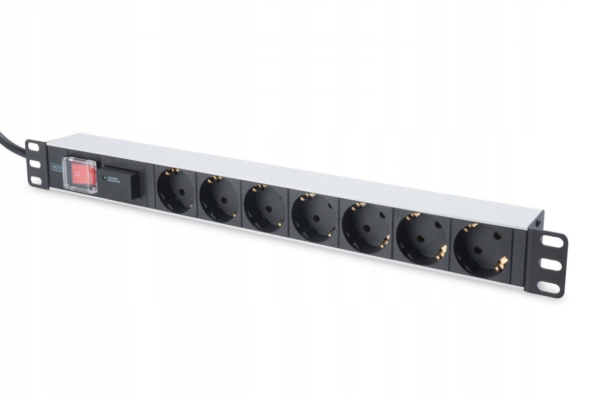 Zásuvková lišta Pdu 19 palců Rack 7xSchuko, 2m kabel, 1xSchuko, 16A, vypínač