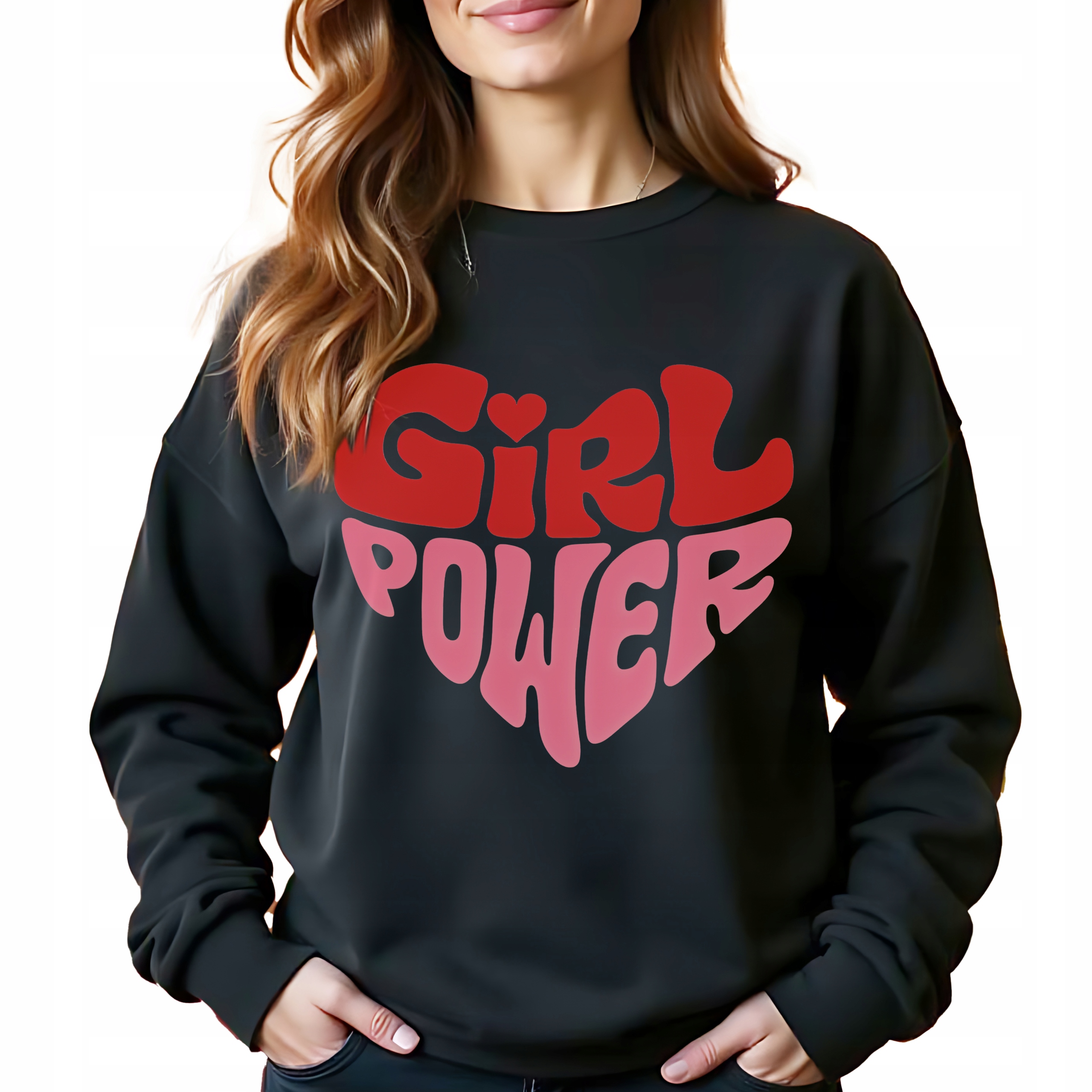 Černá bavlněná Mikina Girl Power Stylová Bez Kapuce Jako Dárek Velikost M