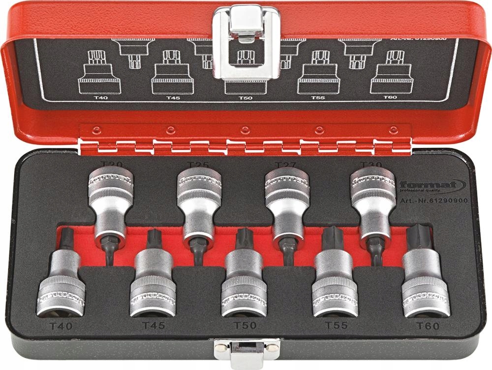 Sada 1/2" šroubovacích nástavců pro šrouby s drážkou Torx 20-T60, 9dílná.