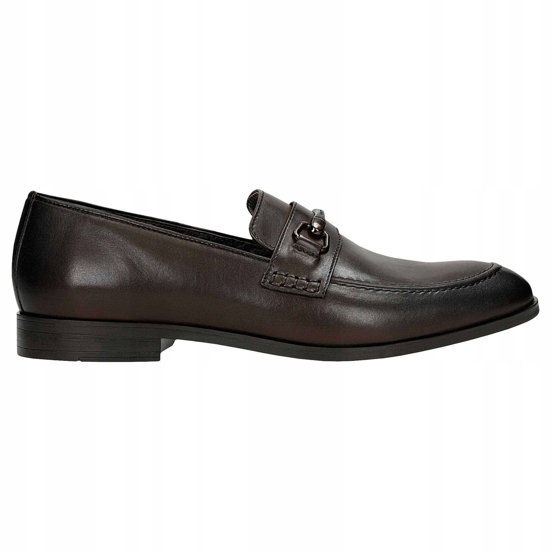 Tmavě hnědé pánské mokasíny s kovovou ozdobou, velikost vel.