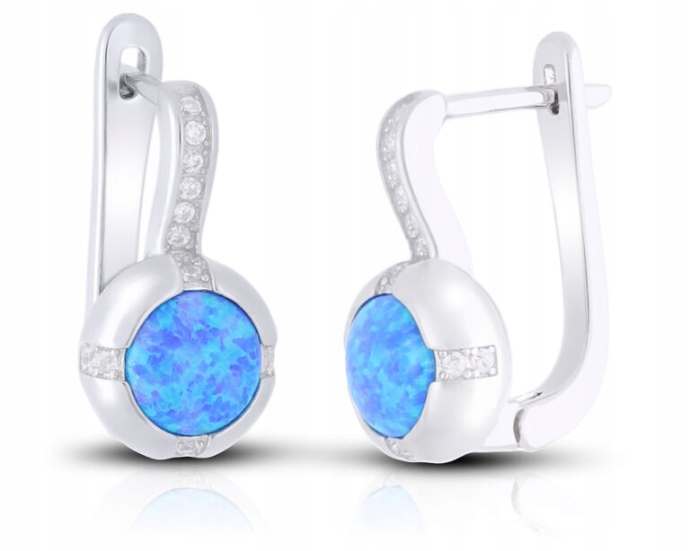 Stříbrné Náušnice Opál Modrý Anglický Zapínání Závěsné Stříbro Rod 925
