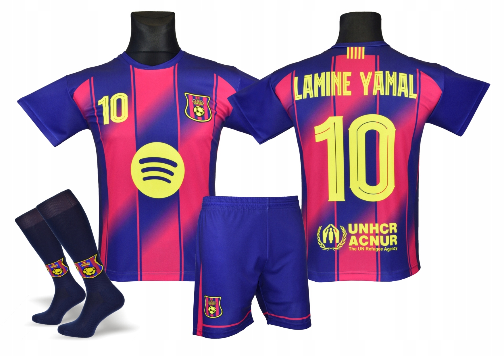 Lamine Yamal strój sportowy koszulka spodenki getry Barcelona roz. 158