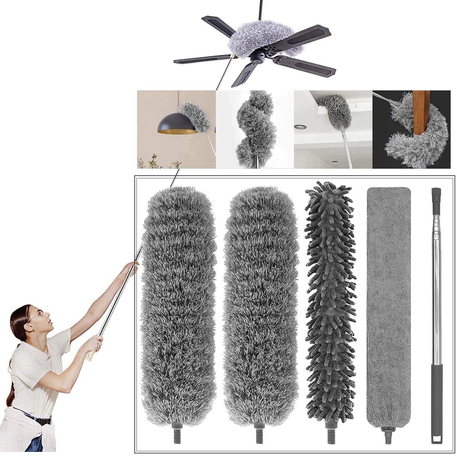 Levně Teleskopická prachovka se 4 hroty z mikrovlákna, šedá, do 1,5 m
