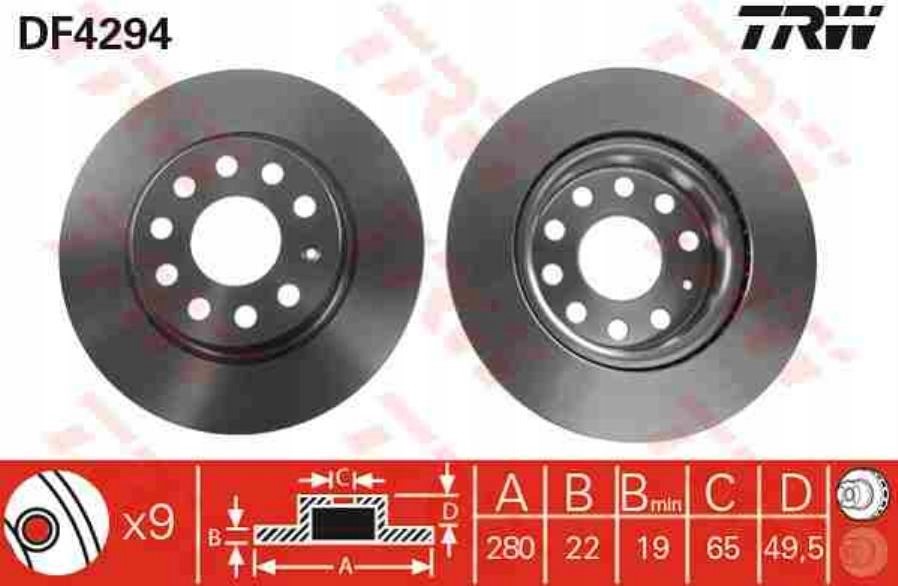 Klocki tarcze przod TRW SKODA OCTAVIA II 2 280mm Installation side Front