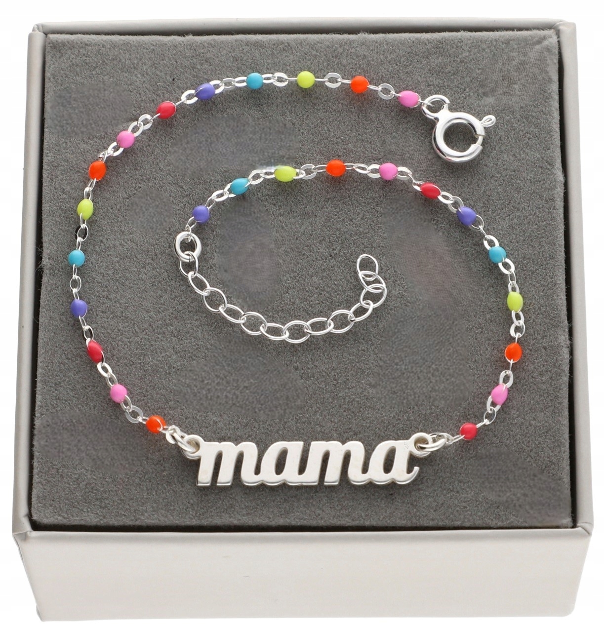 Náramek Mama Stříbro 925 Den Matek pro maminku barevný náramek 20 cm