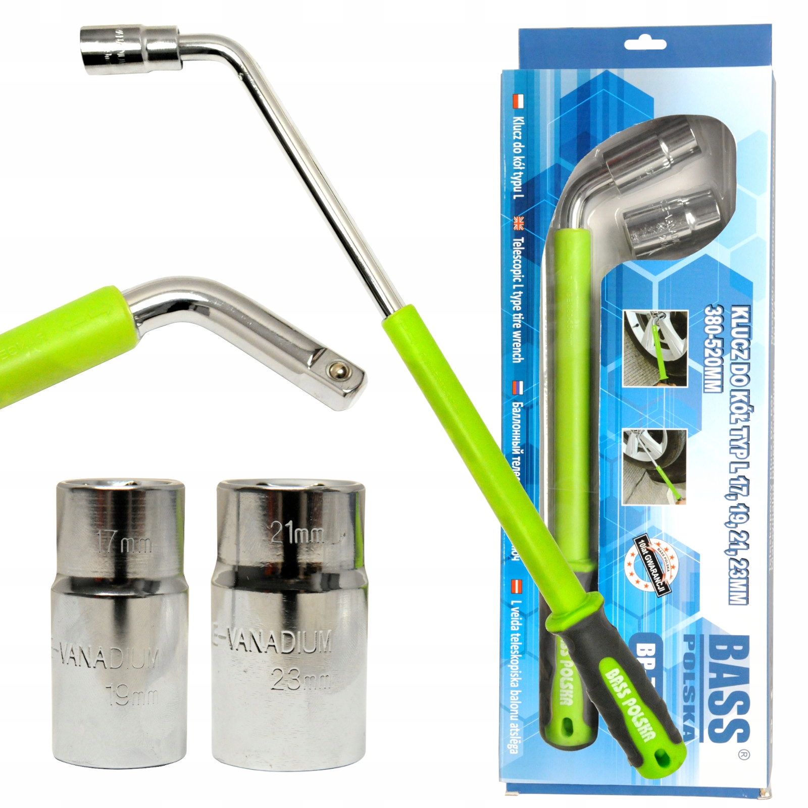 KLUCZ DO KÓŁ TELESKOPOWY WYSUWANY TYP L + NASADKI