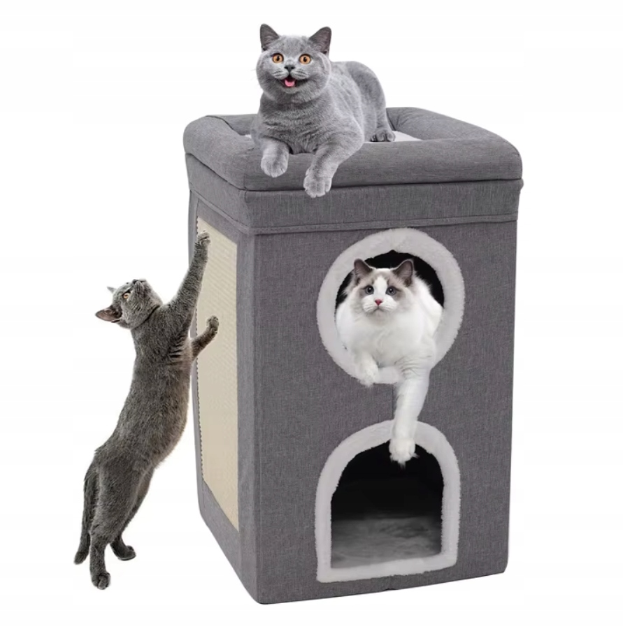 Levně Domeček Pro Kočky Budka 3-ÚROVŇOVÁ Skládací Škrabadlo Věž Pelíšek 42x41x66CM