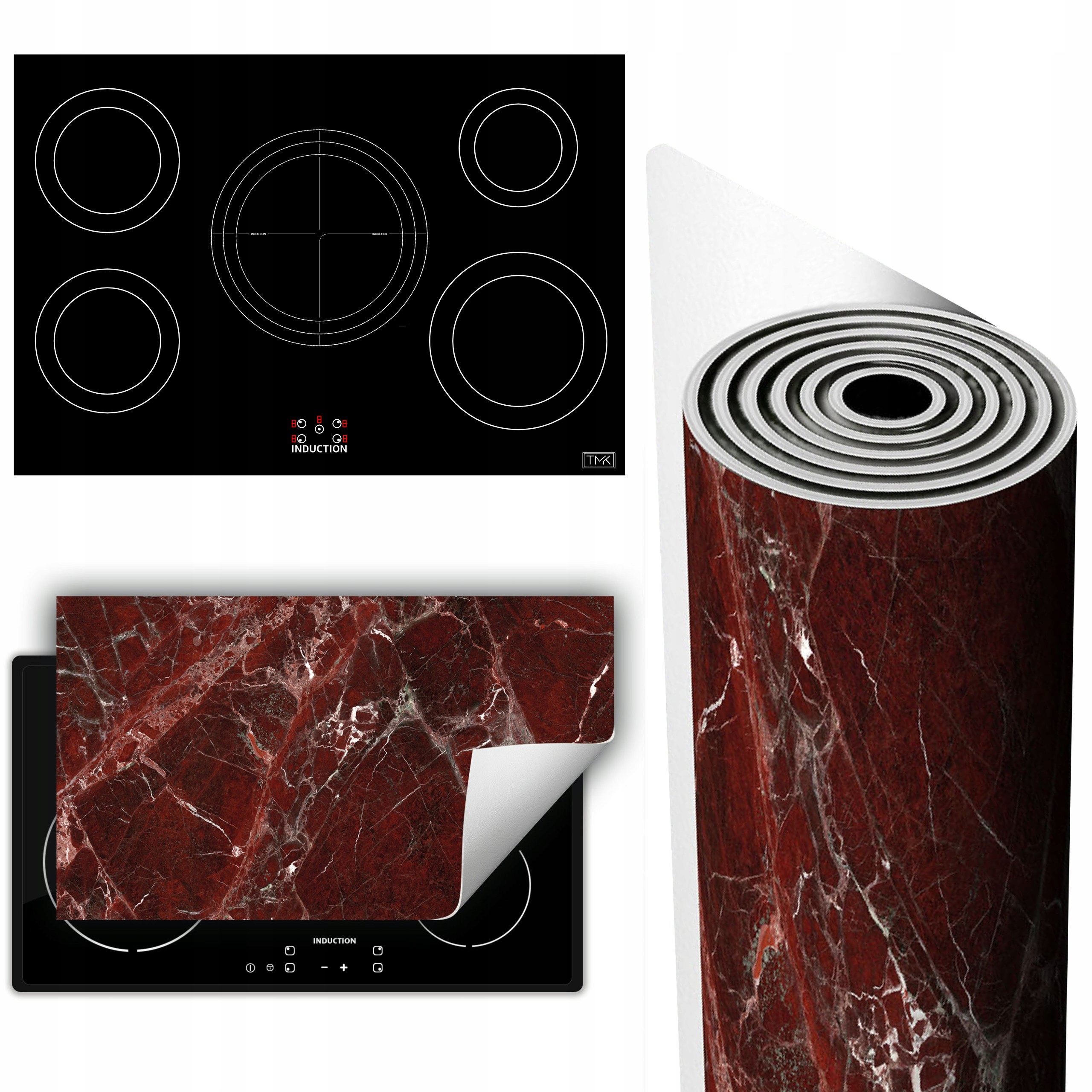 Vinylová Podložka Na Ochranu Sporáku 90x52 bordó mramor