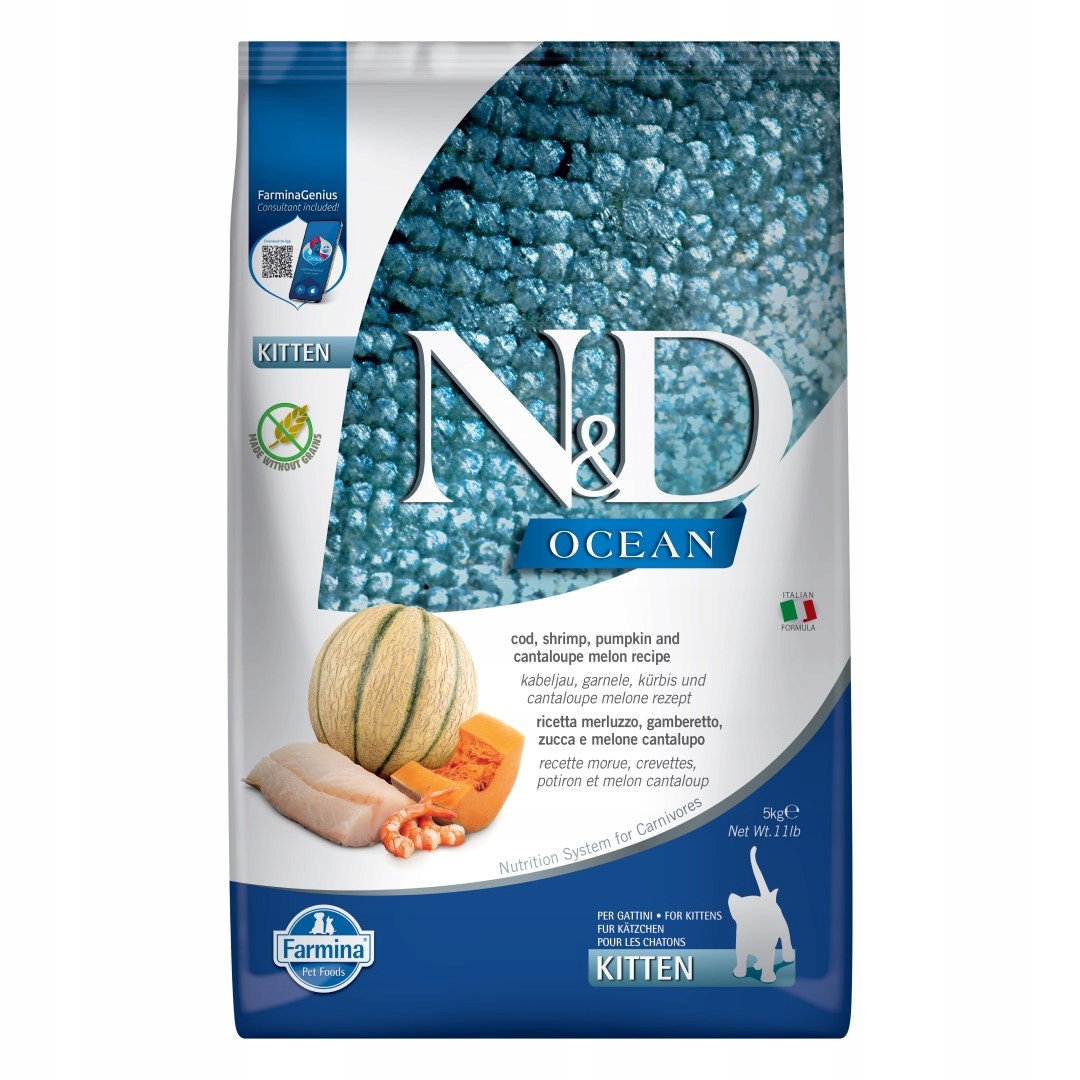 Levně Farmina N&d Ocean Kitten 5kg Suché Krmivo pro koťata Příčesek Krevety