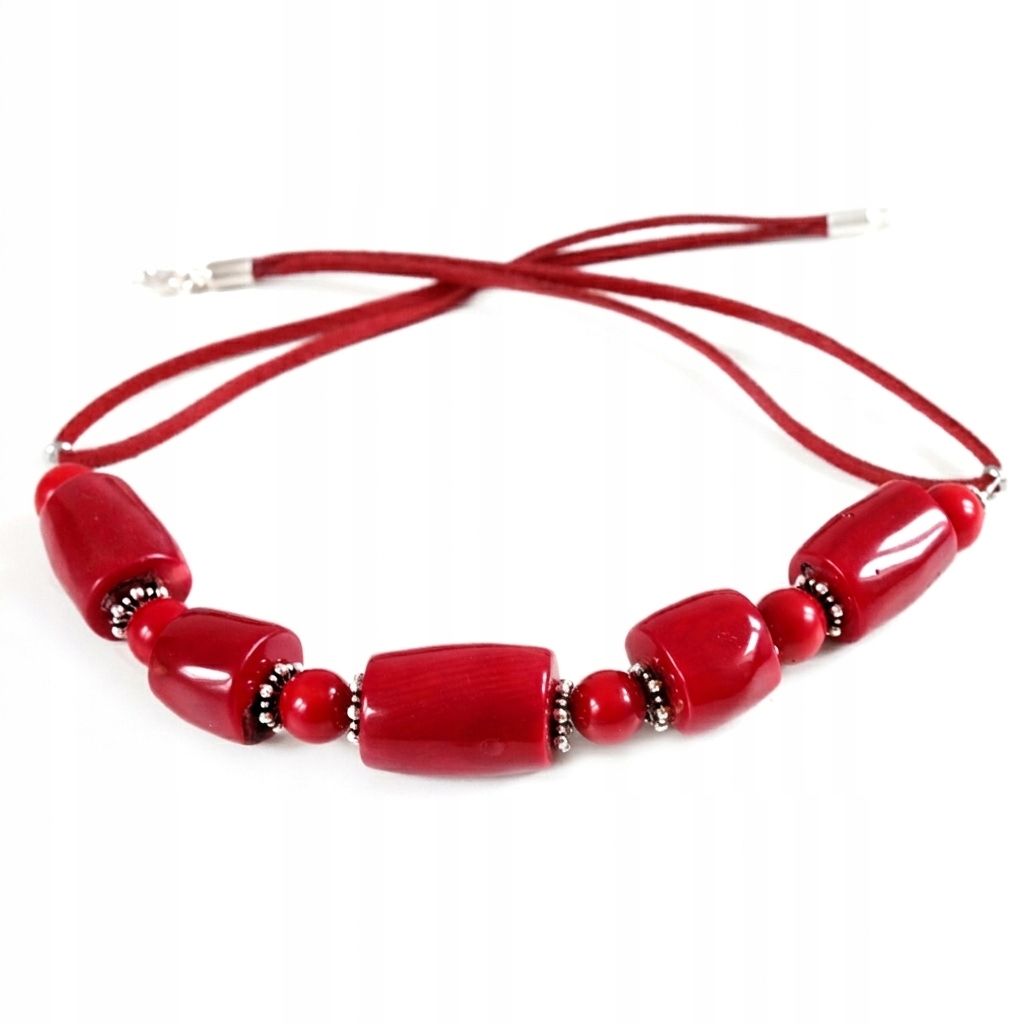 Červený korálový náhrdelník Boho Etno Handmade Stříbro Dárek pro ni ženy