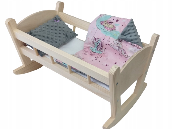 KOŁYSKA DREWNIANA DLA LALKI LALEK DUŻA POŚCIEL
