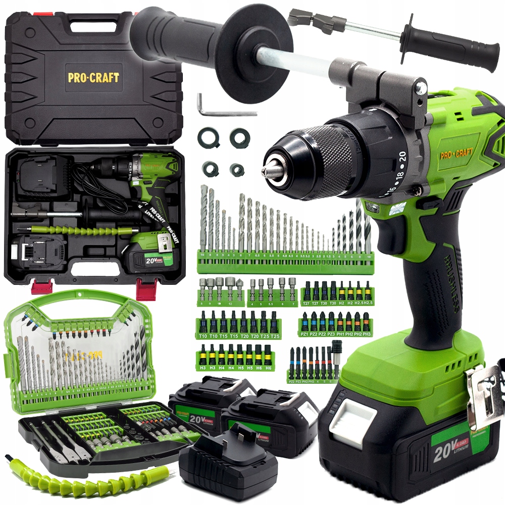 Aku vrtací šroubovák s příklepem Procraft SPA18BL se sadou bitů DBS-101