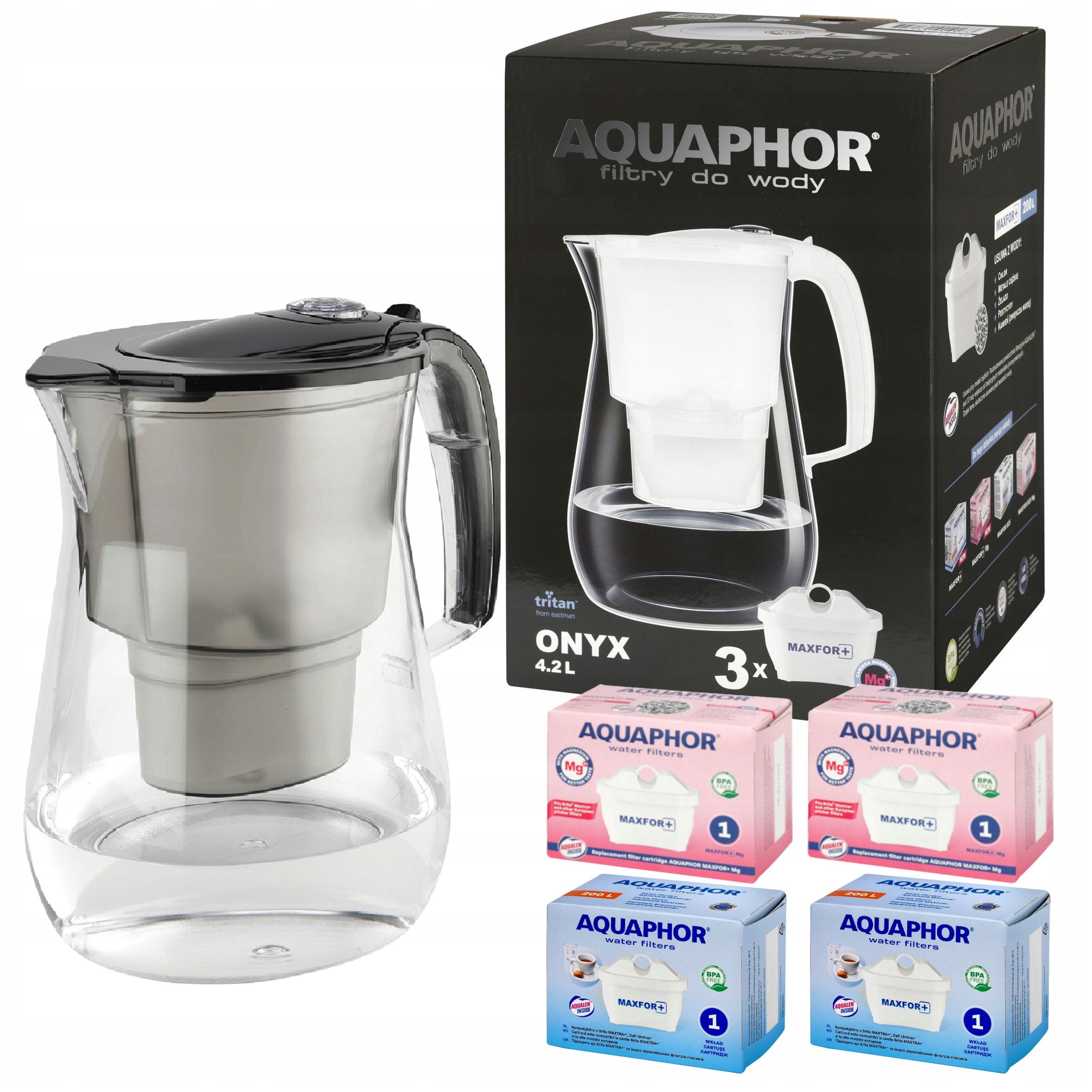Filtrační konvice Aquaphor Onyx černá 4 filtry (2 standardní 2 s hořčíkem)