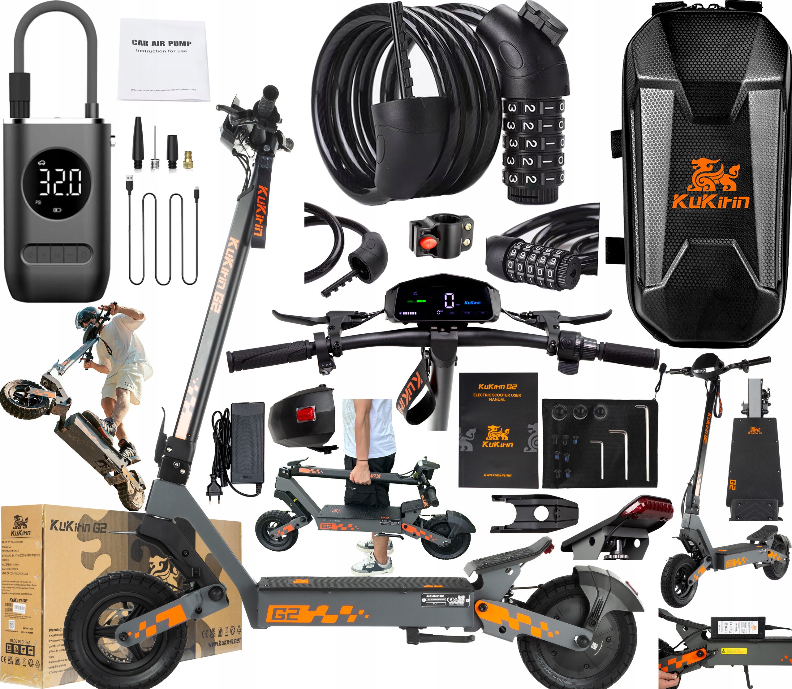 2026 KuKirin G2 Elektrická vozidla 48V 15Ah 800W 45KM/H 55KM 10" +Dárek