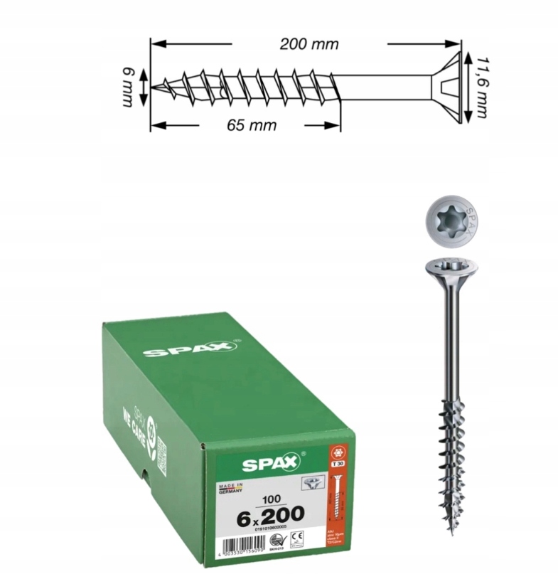 Univerzální vrut do dřeva spax 6 x 200 Wirox Txtg 100 ks