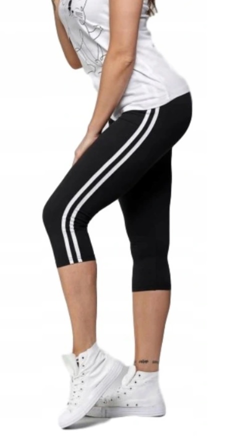

Legginsy Damskie Długość 3/4 z Lampasami S/m