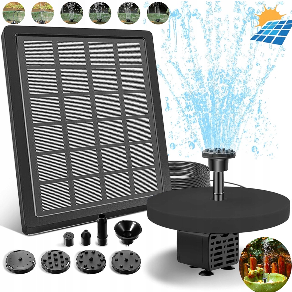 Fontanna Solarna Ogrodowa 4 Dysz Pompa Wody Do Oczka Wodnego 200+25L/H 5W