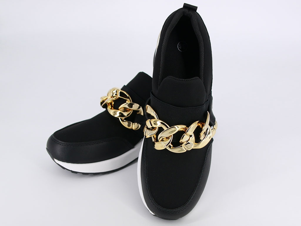 SNEAKERSY NA KOTURNIE TRAMPKI CZARNE ZE ZŁOTYM ŁAŃCUCHEM DAMSKIE 39 Rozmiar 39