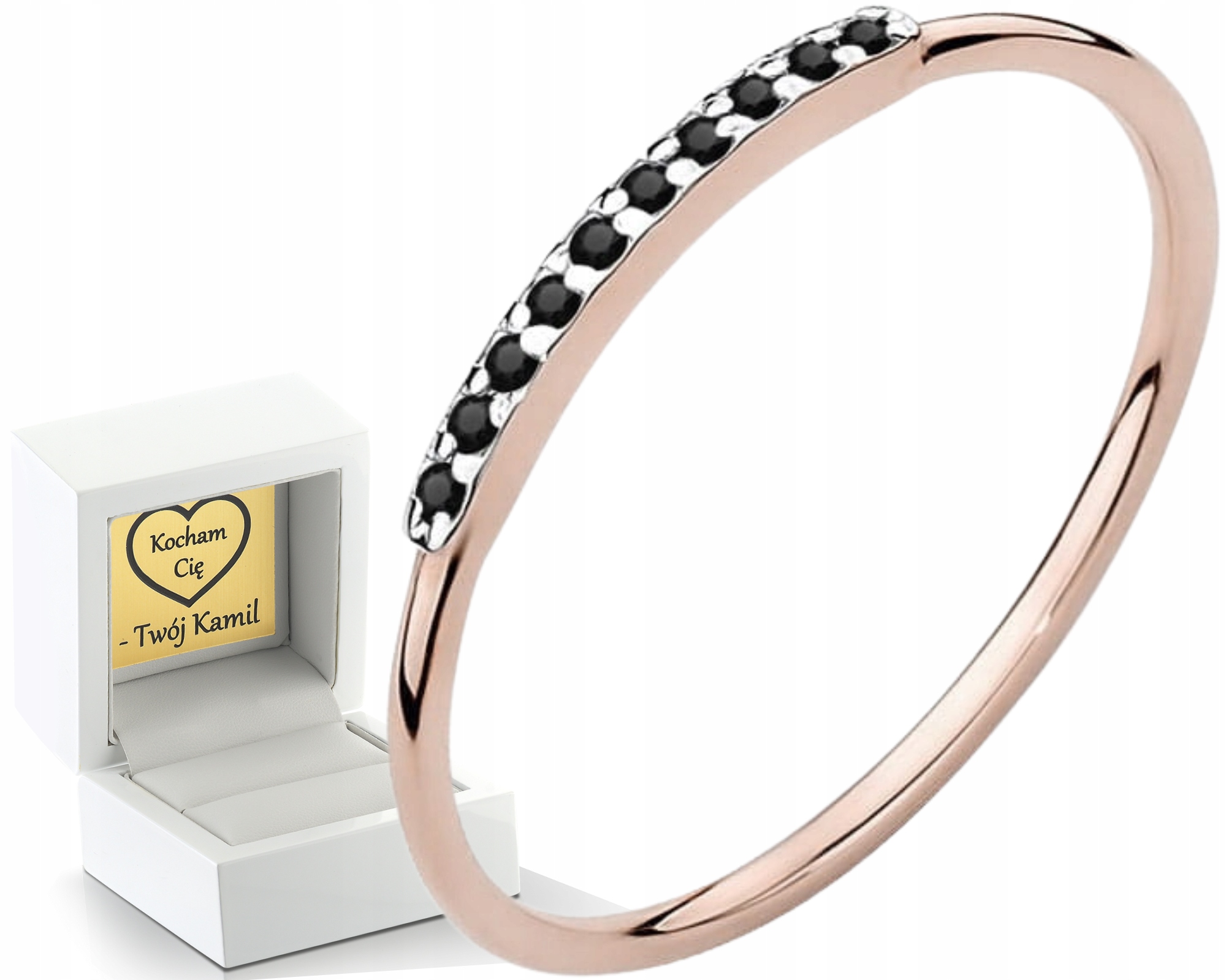 Zlatý Prstýnek S Černými Brilianty Růžové Zlato Gravírování 585 Bonus