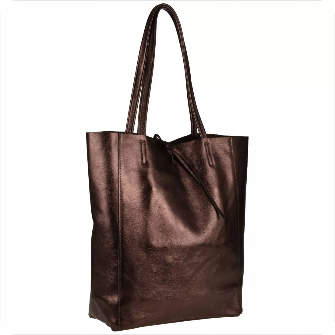Kožená kabelka lehká shopper hnědá čokoláda metalická