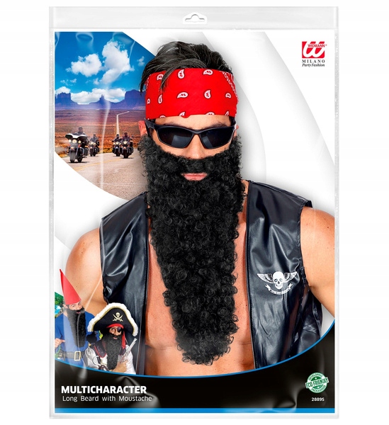 BRODA ROZBÓJNIKA CZARNA BUJNA DŁUGA Z WĄSAMI Kolor dominujący czarny