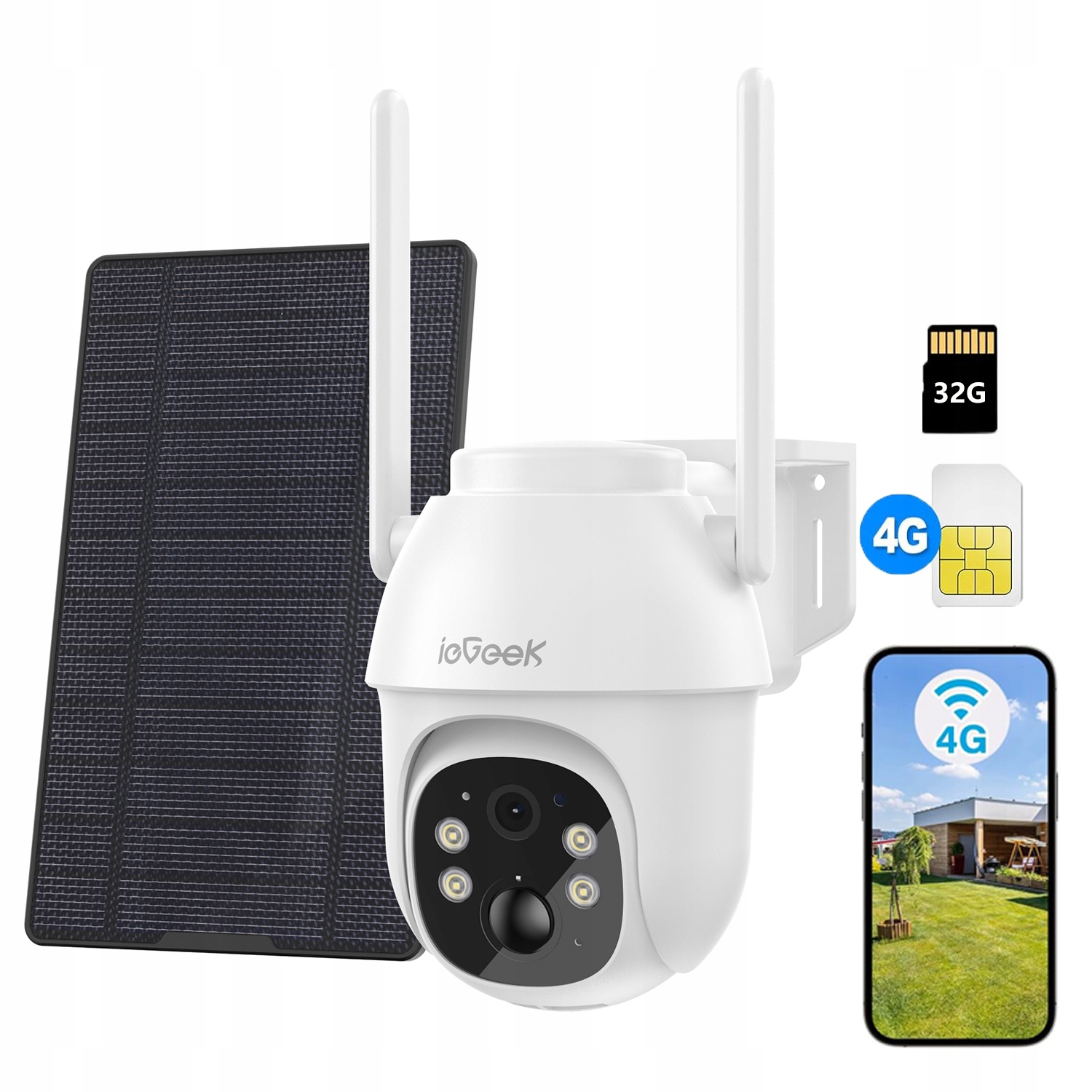 Venkovní Solární Ip Kamera Na Sim Kartu 4G Lte 3MP 4x Zoom s 32G kartou