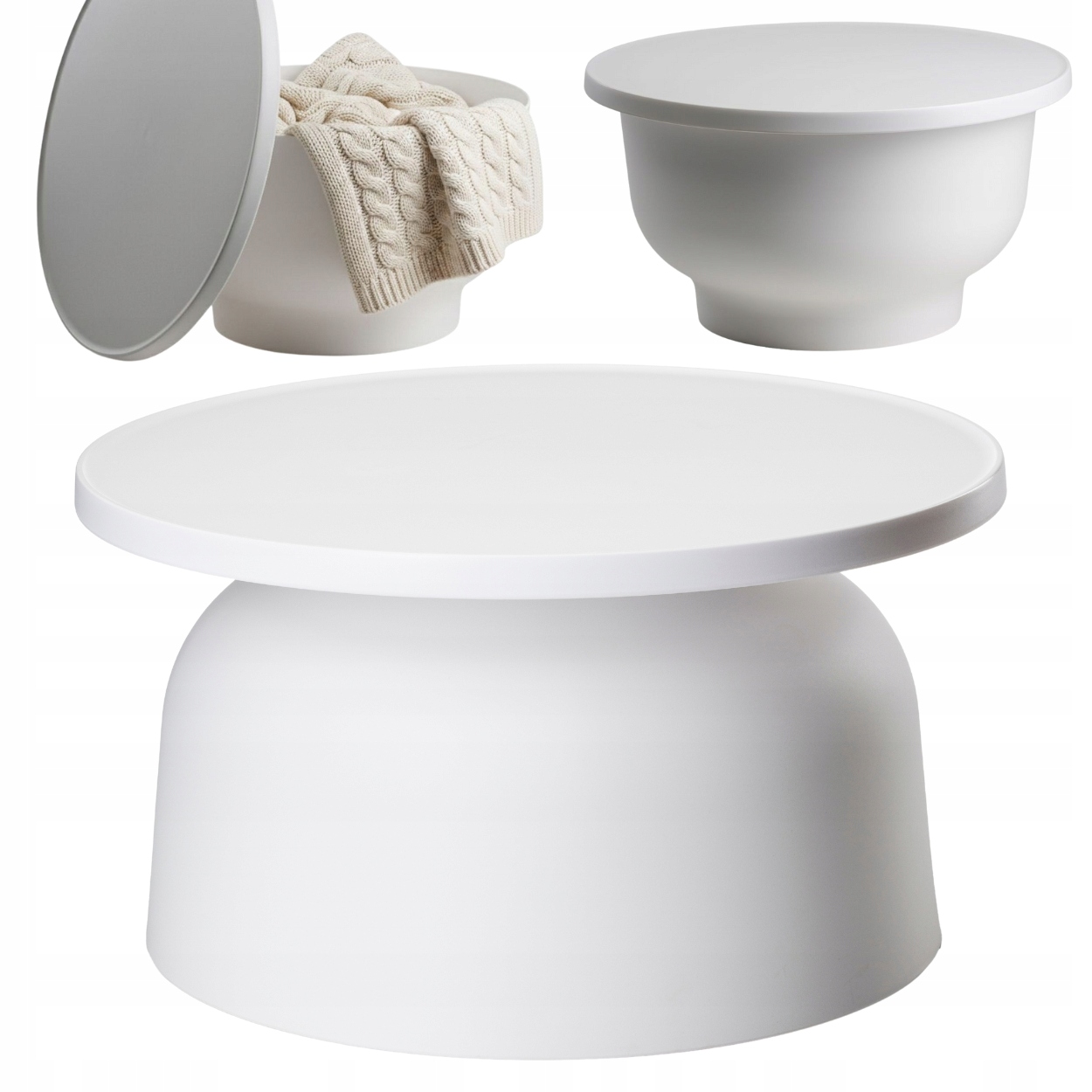 Konferenčný stolík OTTO2 biela lavica Loft do obývačky, záhrady, okrúhly, 66 cm, materiál