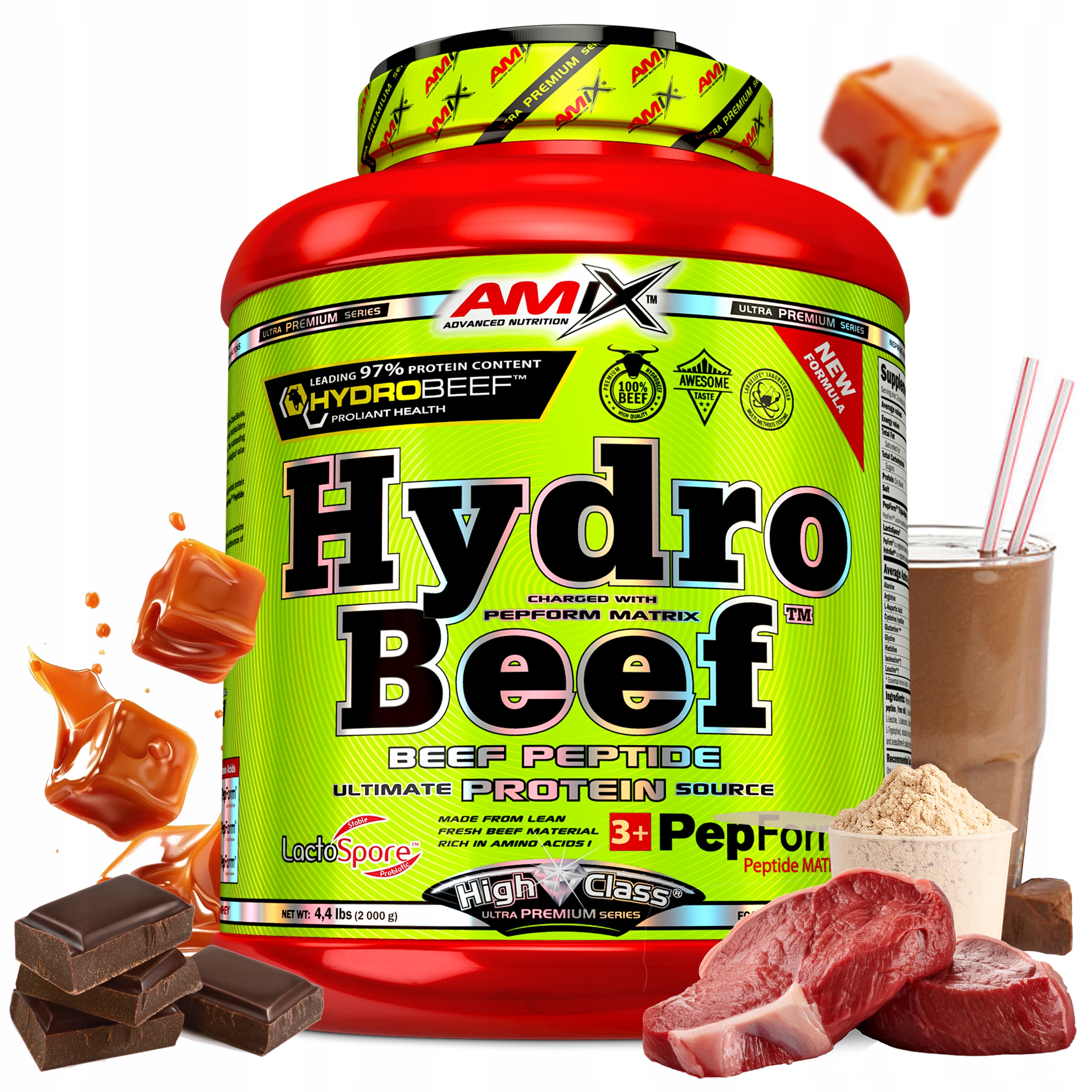 Hovězí protein Amix Nutrition Beef Hydro 2 kg Arašídový krém karamel s oříšky