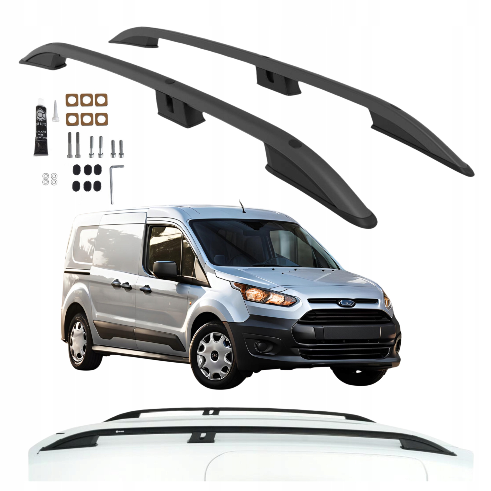Černé střešní Relingy Ford Transit Connect od roku 2014 do roku 2022 L1, krátké